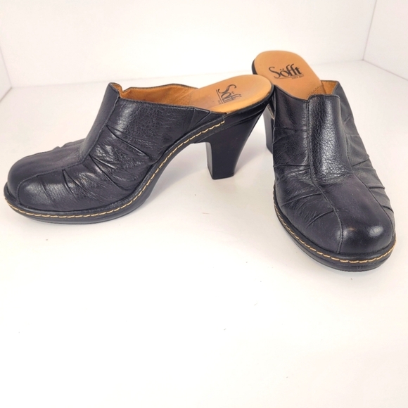 Sofft Black Genuine Leather Slip-on Heeled Clogs Size 6.5 - Picture 5 of 8